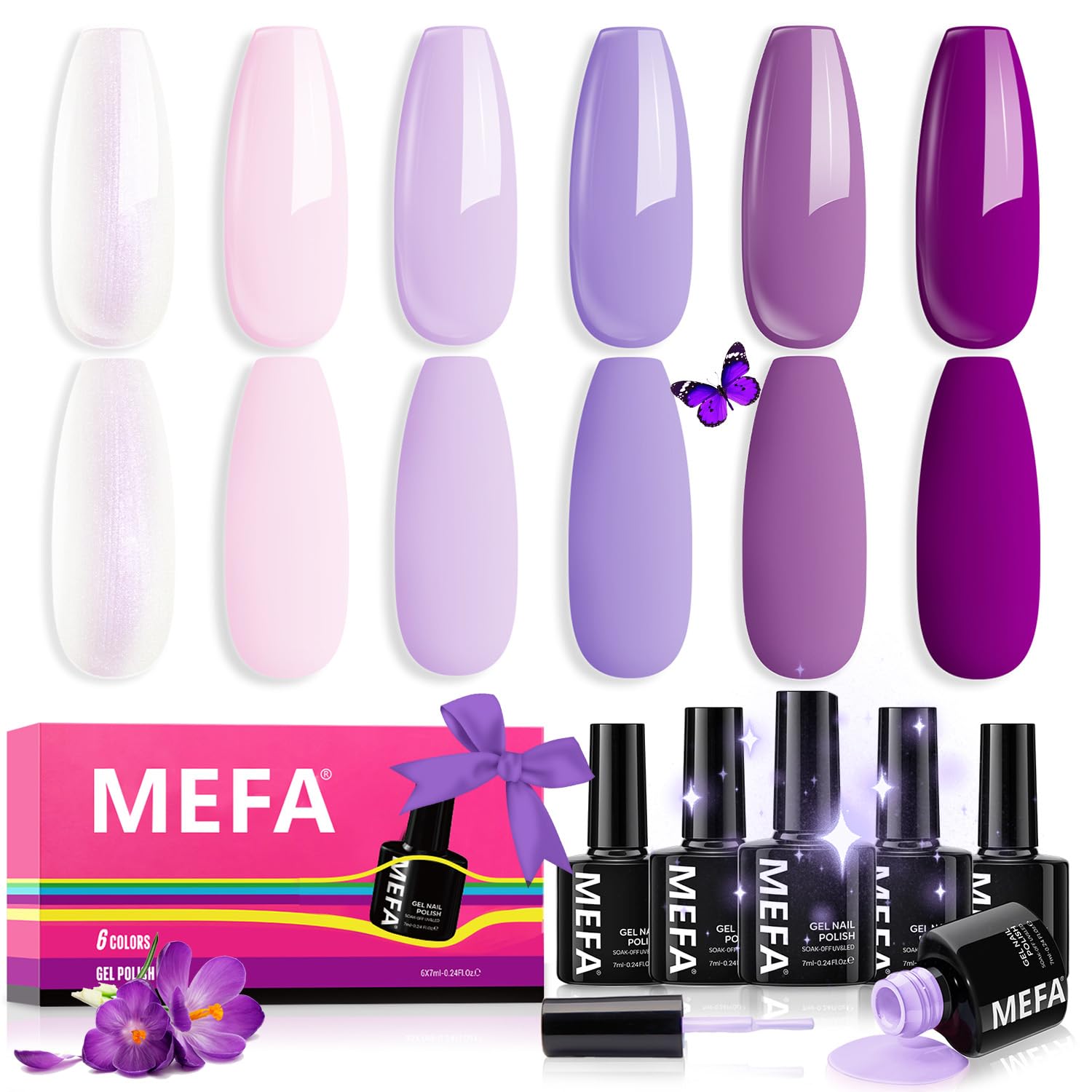 Amazon.com: MEFA Purple Gel Nail Polish, 6 Colors Purple Gel